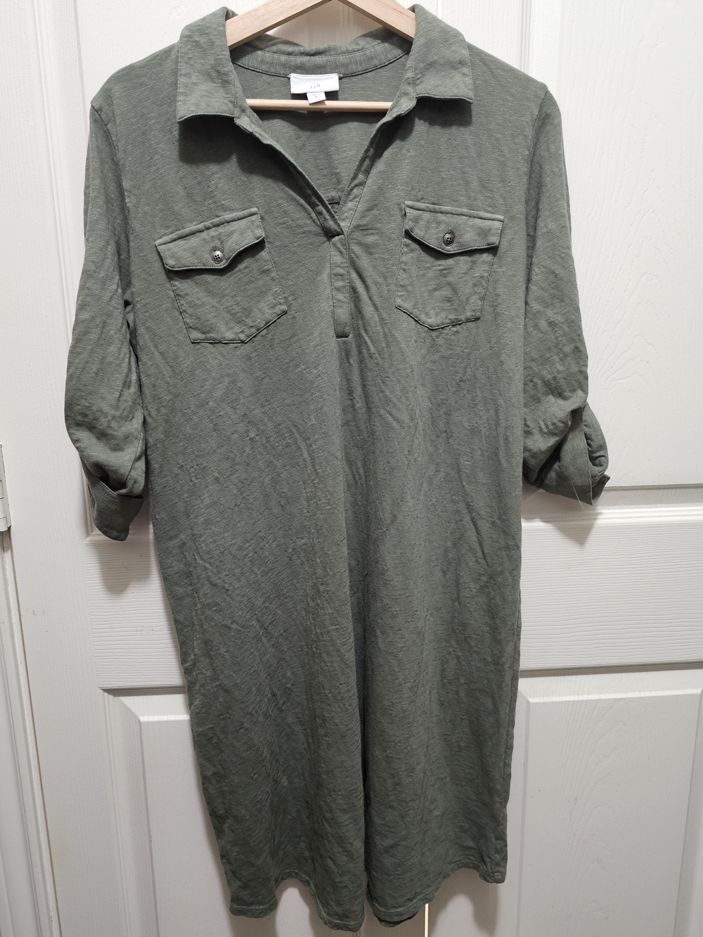 J. Jill Olive Green Casual Button-Front Utility Shirt Dress